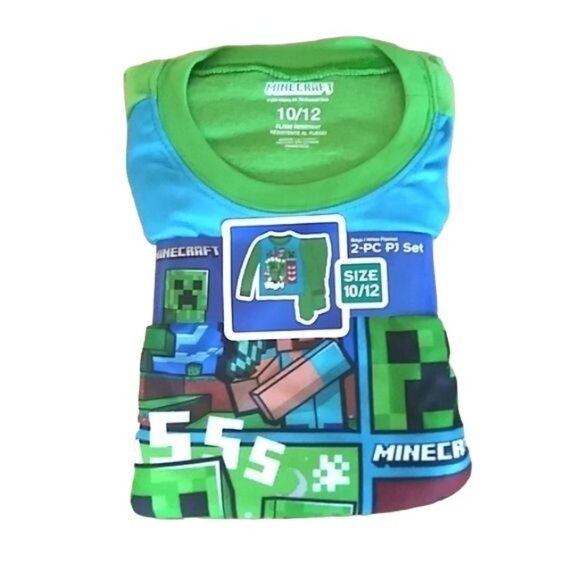 Minecraft Boys Creeper 2-Piece Pajama Set Long Sleeve Shirt Pants Size Large 10/ - Picture 3 of 6